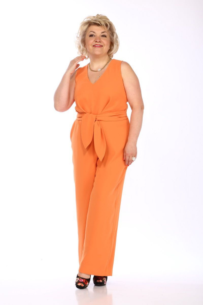 Комбинезон с V-образным вырезом и складками на талии Djerza 762 оранжевый - фото 4