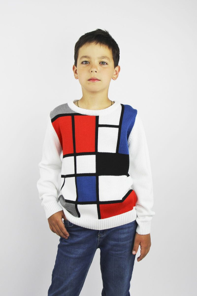 Джемпер прямого силуэта из хлопка для демисезона Полесье С9929-17 8С0556-Д43 122,128 отбеленный - фото 1