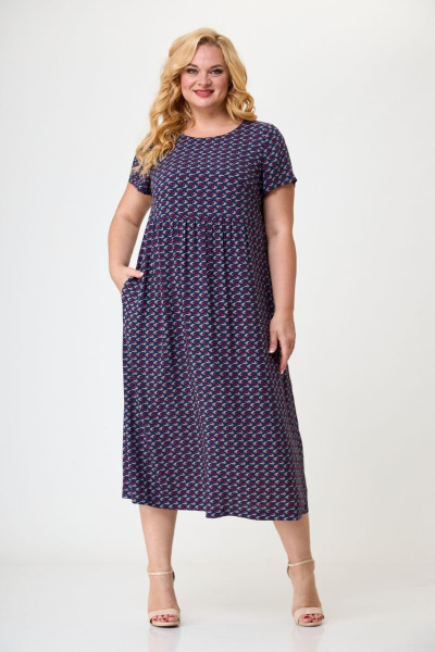 Летнее платье из штапеля с нагрудными вытачками LadyThreeStars 2285 синий - фото 1
