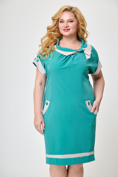 Платье полуприлегающего силуэта из вельвета с пуговицами Anelli 526 насыщенная_бирюза - фото 2