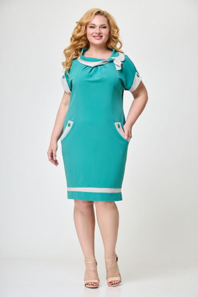 Платье полуприлегающего силуэта из вельвета с пуговицами Anelli 526 насыщенная_бирюза - фото 1