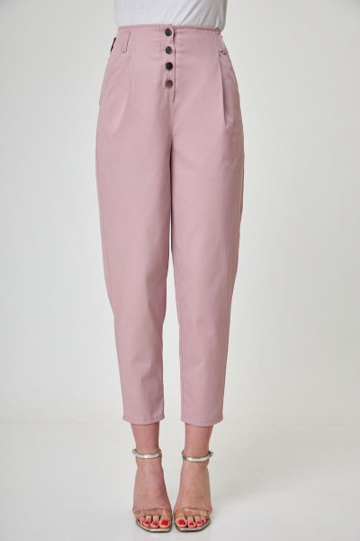 Розовые брюки с высокой посадкой и зауженными штанинами Anelli 948 розовый_кизил - фото 2