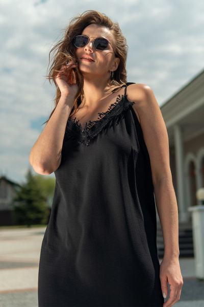 Платье женское с кружевом и бретелями для летних дней Andina 805 черный - фото 9