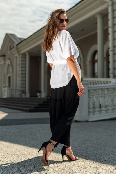 Жакет и платье из вискозы с кружевом и воланом Andina 918 черный+белый - фото 12