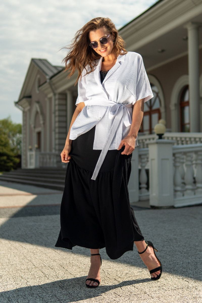 Жакет и платье из вискозы с кружевом и воланом Andina 918 черный+белый - фото 11