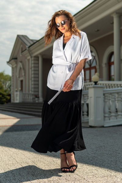 Жакет и платье из вискозы с кружевом и воланом Andina 918 черный+белый - фото 9