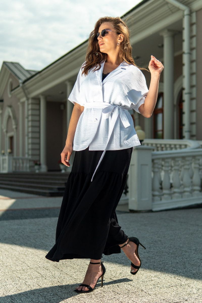 Жакет и платье из вискозы с кружевом и воланом Andina 918 черный+белый - фото 8