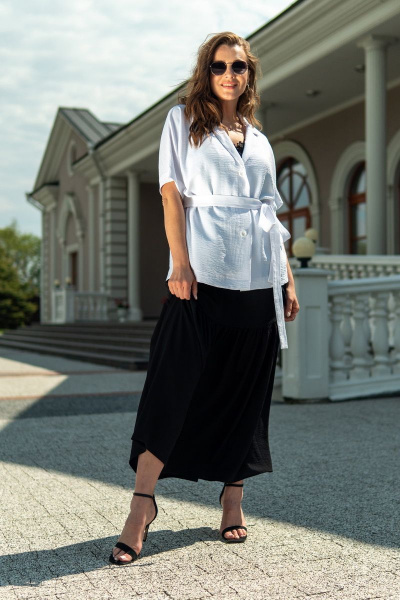 Жакет и платье из вискозы с кружевом и воланом Andina 918 черный+белый - фото 4