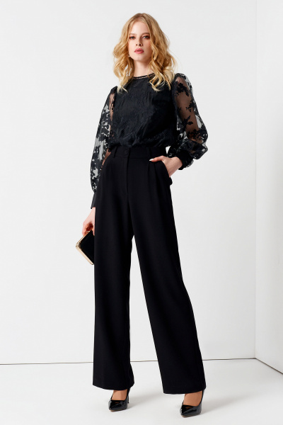 Черные широкие свободные брюки из поливискозы на лето Панда 48560w черный - фото 1