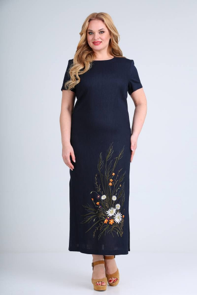 Платье из льна с разрезами по бокам, длина 130 см SVT-fashion 556 темно-синий - фото 1