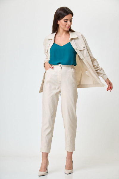 Летние бежевые брюки из хлопка с высоким поясом Anelli 1051 бежевый - фото 6
