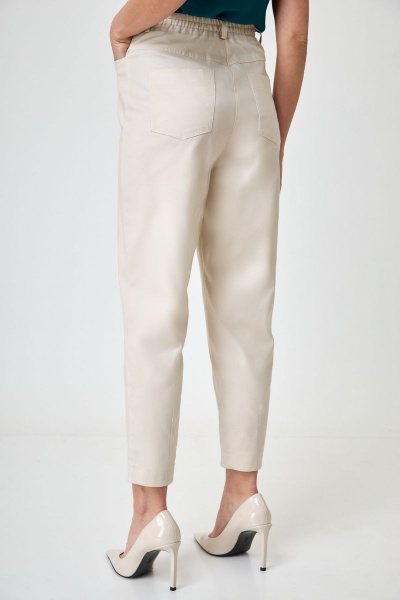 Летние бежевые брюки из хлопка с высоким поясом Anelli 1051 бежевый - фото 4