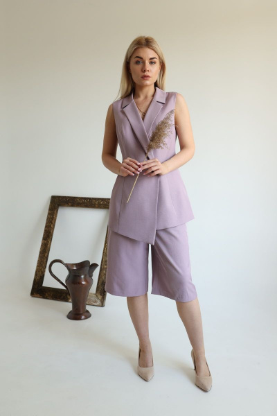 Летние свободные шорты-бермуды из текстиля с наклонными карманами Ambera 221 сирень - фото 1