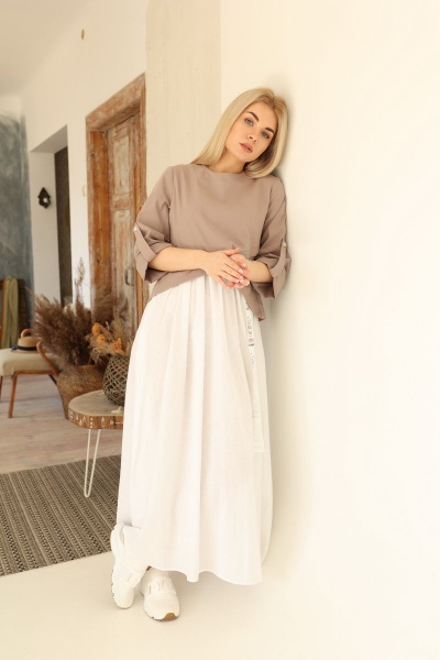 Макси платье двухцветное с асимметричным лифом и драпировкой Ambera 276.1 кофе+молоко - фото 5