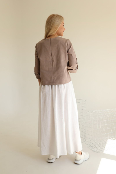 Макси платье двухцветное с асимметричным лифом и драпировкой Ambera 276.1 кофе+молоко - фото 4