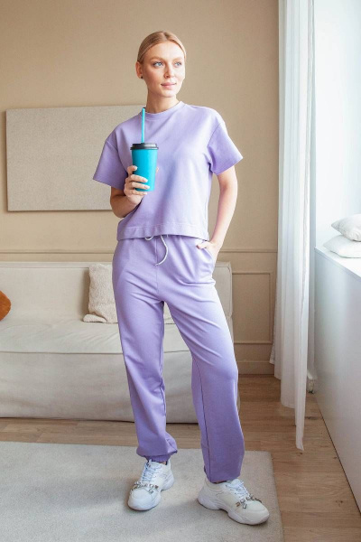 Спортивный женский костюм из хлопка с резинкой ARTiMODA 822-02 лавандовый - фото 2