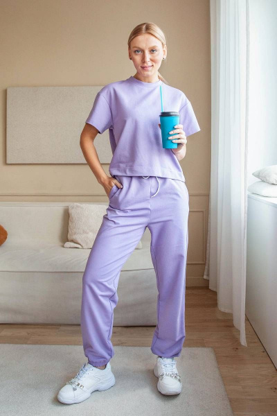Спортивный женский костюм из хлопка с резинкой ARTiMODA 822-02 лавандовый - фото 1