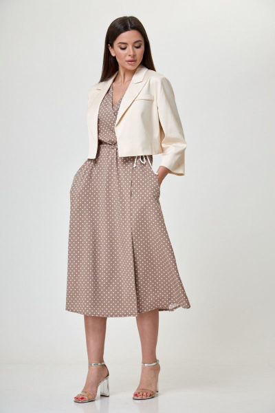Бежевый костюм из платья и жакета на запах и 3/4 рукавах Anelli 1055 кленовый_сахар - фото 9