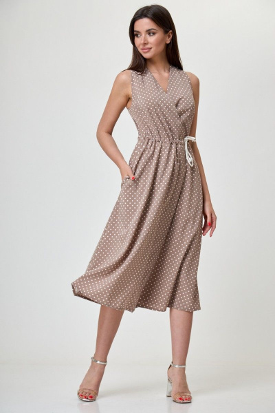 Бежевый костюм из платья и жакета на запах и 3/4 рукавах Anelli 1055 кленовый_сахар - фото 3