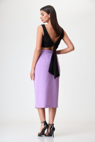 Юбка из атласа на косую с длиной миди и оригинальным кроем Anelli 917 лиловый - фото 3
