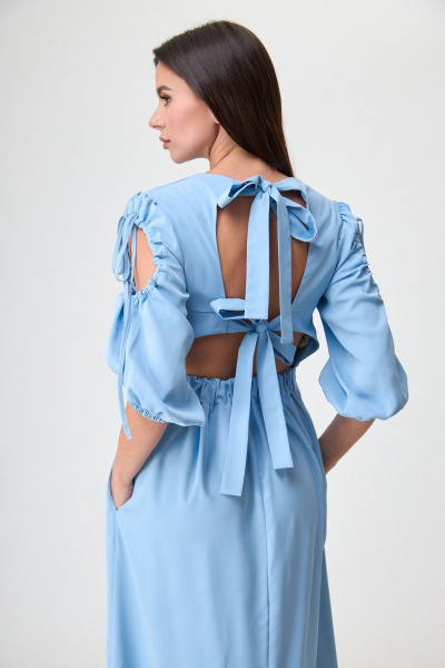 Платье длинное из вискозы с драпировками и резинкой Anelli 1264 голубой - фото 4