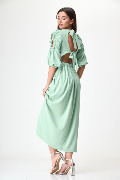 Платье прямое длинное с бантами на спинке и вырезом Anelli 1264 мята - фото 2