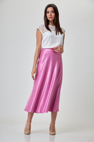 Юбка миди на косую из вискозы с потайной молнией Anelli 1291 розовый_перламутр - фото 5