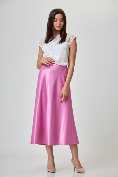 Юбка миди на косую из вискозы с потайной молнией Anelli 1291 розовый_перламутр - фото 4