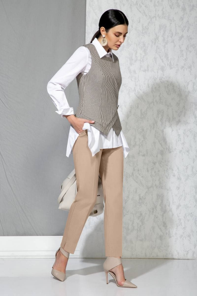 Блуза, брюки, жилет Beautiful&Free 3088 гусиная_лапка+беж - фото 3