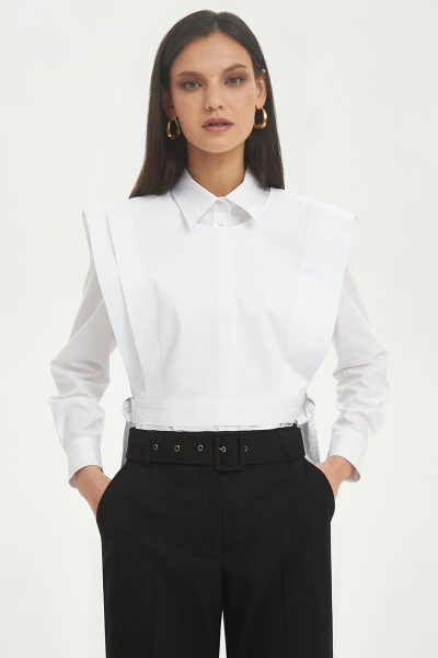 Рубашка с жилетом-трансформером из хлопка для делового образа Moveri by Larisa Balunova 2153S белый - фото 2