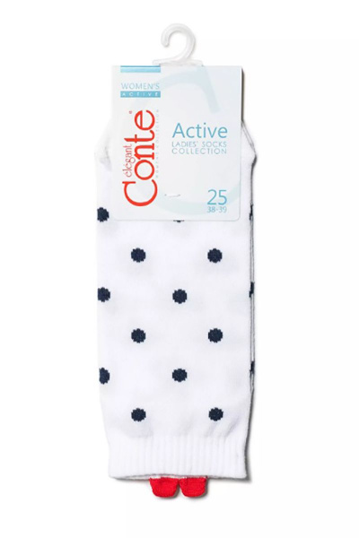 Белые хлопковые носки с пикотом-«сердечком» для спорта и отдыха CONTE CONTE_Active_222_пикот-сердечко белый-горох - фото 3