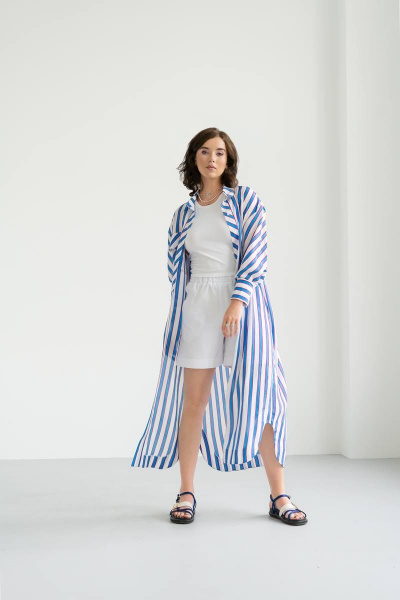 Модная блузка из ткани в полоску с воротником-стойкой JRSy 2148 мультиколор - фото 3