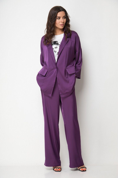 Домашний костюм из атласа с жакетом и брюками на резинке Anelli 1205 темная_византия - фото 8