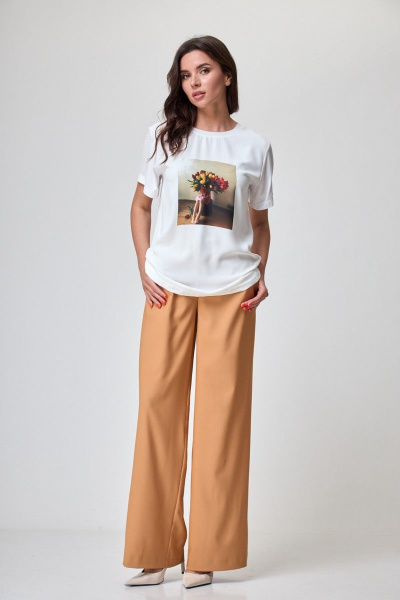Элегантные брючные из вискозы с высокой посадкой Anelli 1294 верблюд - фото 6
