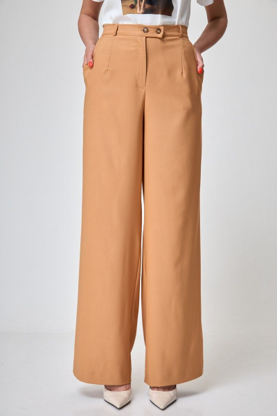 Элегантные брючные из вискозы с высокой посадкой Anelli 1294 верблюд - фото 2