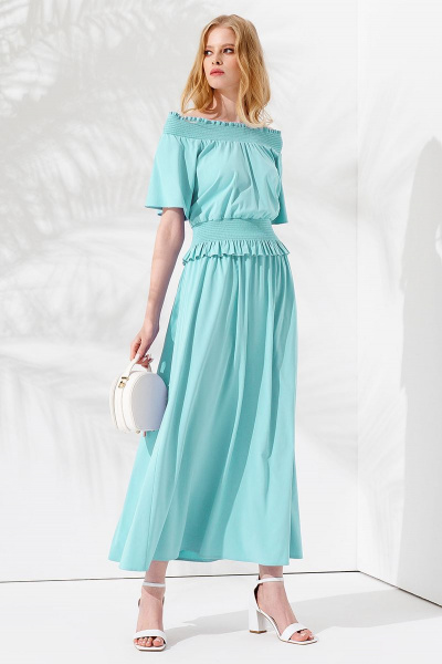 Блузка и юбка летний комплект из вискозы Панда 83710w бирюзовый - фото 1
