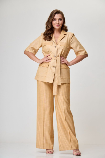 Жакет и брюки из вискозы и льна с отрезными бочками БелЭльСтиль 837-1 91 22+601-1 61 22 горчица - фото 5