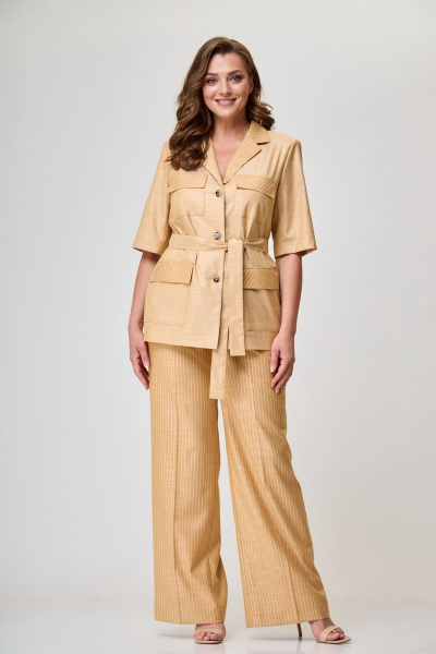 Жакет и брюки из вискозы и льна с отрезными бочками БелЭльСтиль 837-1 91 22+601-1 61 22 горчица - фото 4