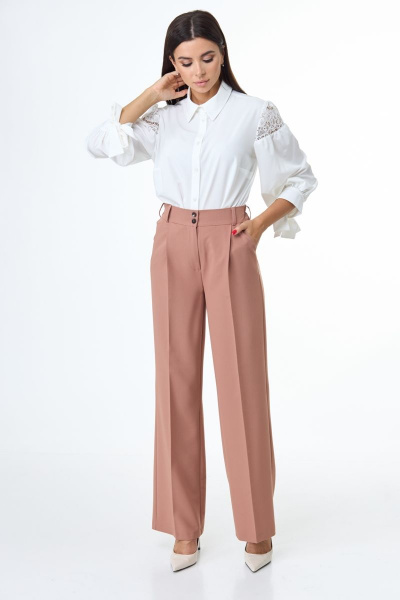 Бежевый летний костюм из вискозы: брюки, жакет и жилет Anelli 1298 миндальное_печенье - фото 14