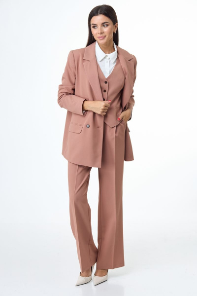 Бежевый летний костюм из вискозы: брюки, жакет и жилет Anelli 1298 миндальное_печенье - фото 11
