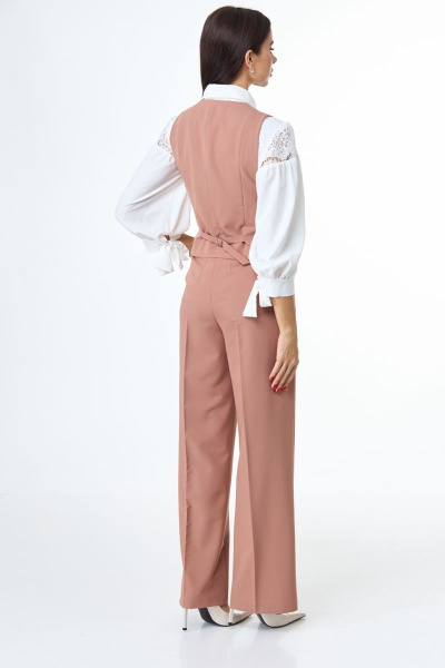 Бежевый летний костюм из вискозы: брюки, жакет и жилет Anelli 1298 миндальное_печенье - фото 6