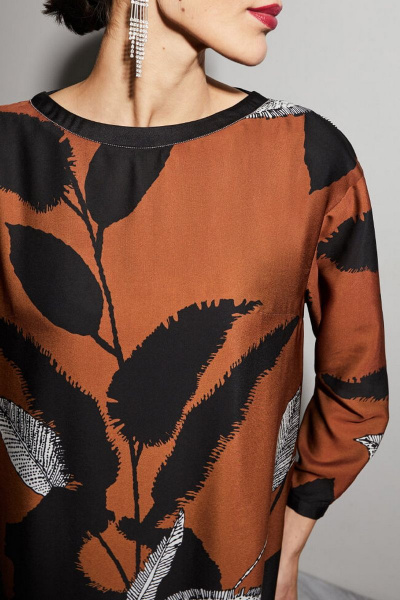 Платье Nelva 51223 желто-коричневый-принт - фото 2