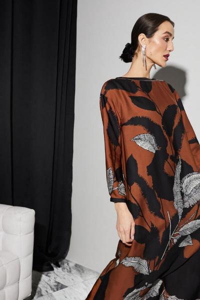 Платье Nelva 51223 желто-коричневый-принт - фото 6