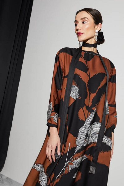 Платье Nelva 51223 желто-коричневый-принт - фото 3