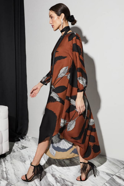 Платье Nelva 51223 желто-коричневый-принт - фото 5