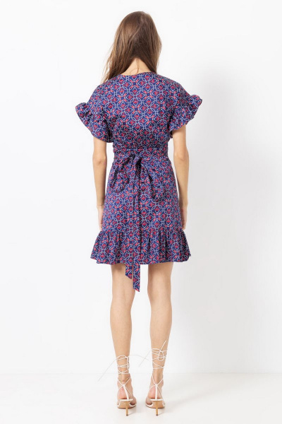 Синее платье из хлопка с запахом и воланами для романтичности Lakbi 41368 якоря - фото 2