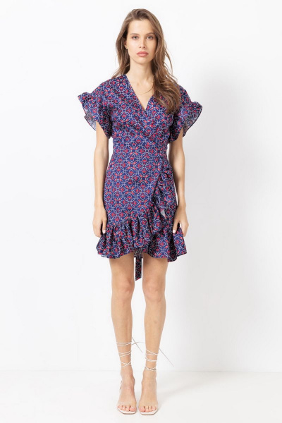 Синее платье из хлопка с запахом и воланами для романтичности Lakbi 41368 якоря - фото 1