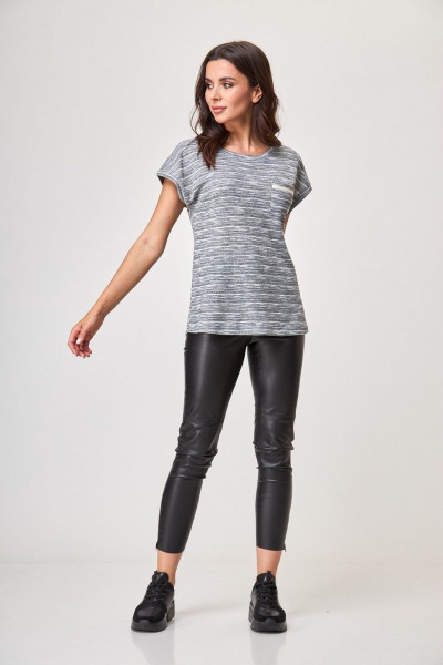 Джемпер свободного кроя с нагрудным карманом Anelli 685 серебристый_миндаль - фото 6