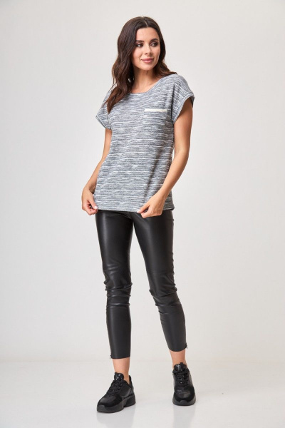 Джемпер свободного кроя с нагрудным карманом Anelli 685 серебристый_миндаль - фото 5