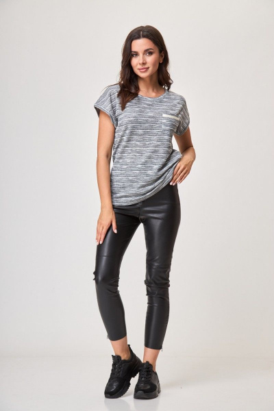 Джемпер свободного кроя с нагрудным карманом Anelli 685 серебристый_миндаль - фото 4